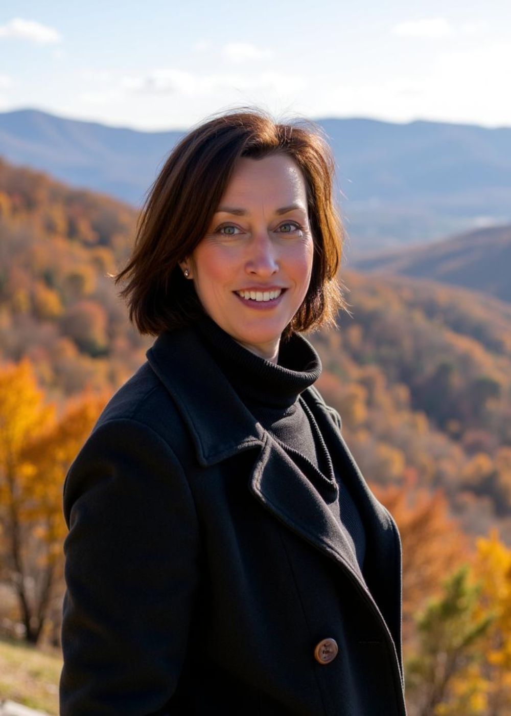 Julia Staffa – authentisch, klar und präsent  Porträt von Julia Staffa vor herbstlicher Berglandschaft – Sinnbild für Klarheit, Naturverbundenheit und authentisches Auftreten.